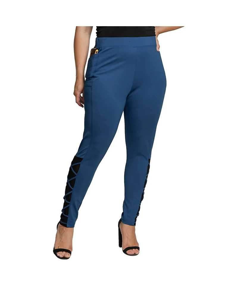 Women's Plus Interlaced Mesh Leggings With Side Pockets
