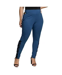 Women's Plus Interlaced Mesh Leggings With Side Pockets