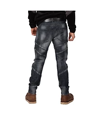 Men's Cut & Sewn Detail Curved Leg Slim Taper Moto Jeans