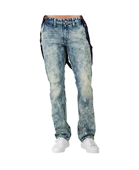 Men's Slim Straight Premium Jeans Distressed Acid Washed with Suspenders