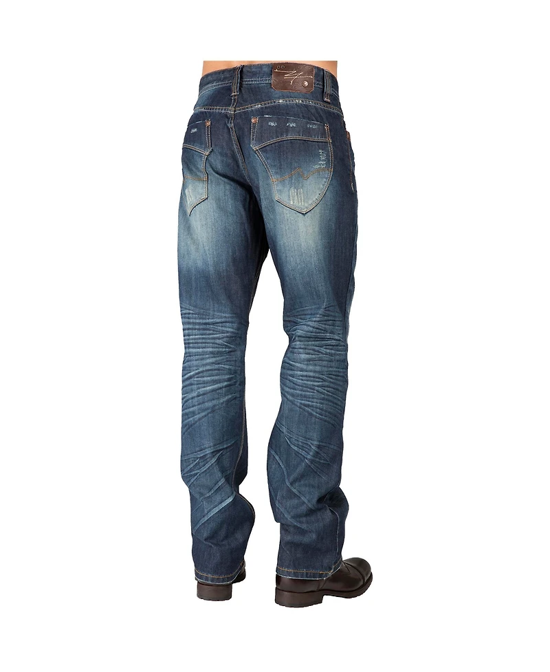Men's Slim Straight Premium Jeans Dark Tinted Blue Hand Rub Whisker