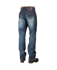 Men's Slim Straight Premium Jeans Dark Tinted Blue Hand Rub Whisker