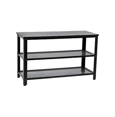 Solid Pine Wood 3-Tier Entryway Shoe Rack Bench With Metal Mesh Shelves, For Entryway, Mudroom, Or Bedroom, And More!