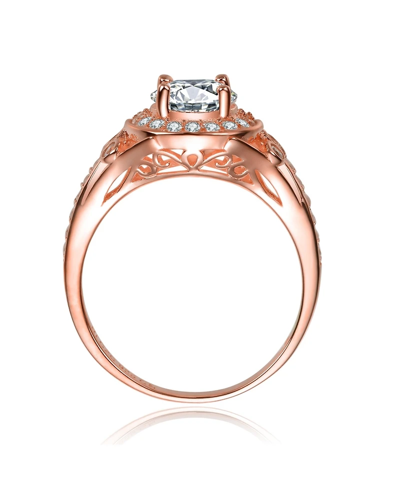 Sterling Silver Accent Cubic Zirconia Circle Halo Engagement Ring
