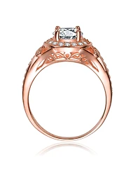 Sterling Silver Accent Cubic Zirconia Circle Halo Engagement Ring