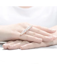 Sterling Silver 18K Rose Gold Plated Clear Cubic Zirconia on Long Strip Accent Ring