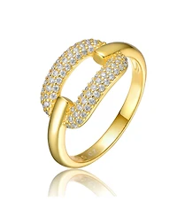 Sterling Silver 14K Gold Plated and 2-Row of Cubic Zirconia Modern Ring