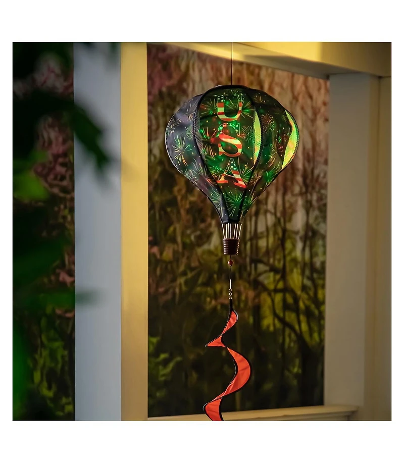 God Bless the Usa Solar Lit Burlap Balloon Spinner