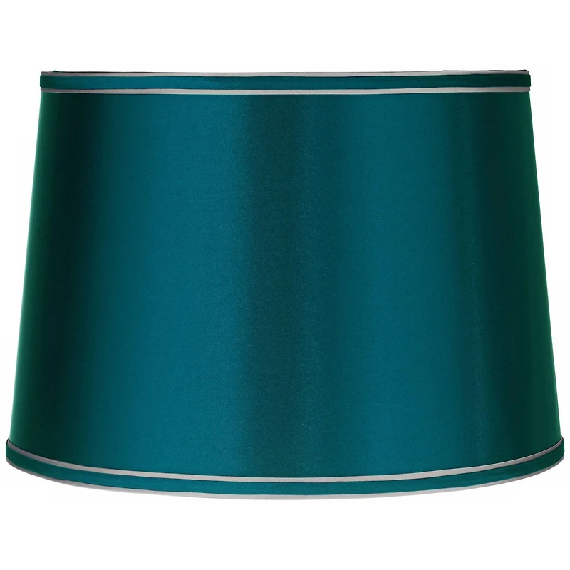 Springcrest Sydnee Satin Teal Blue Medium Drum Lamp Shade 14" Top x 16" Bottom x 11" High (Spider) Replacement with Harp and Finial