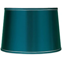 Springcrest Sydnee Satin Teal Blue Medium Drum Lamp Shade 14" Top x 16" Bottom x 11" High (Spider) Replacement with Harp and Finial