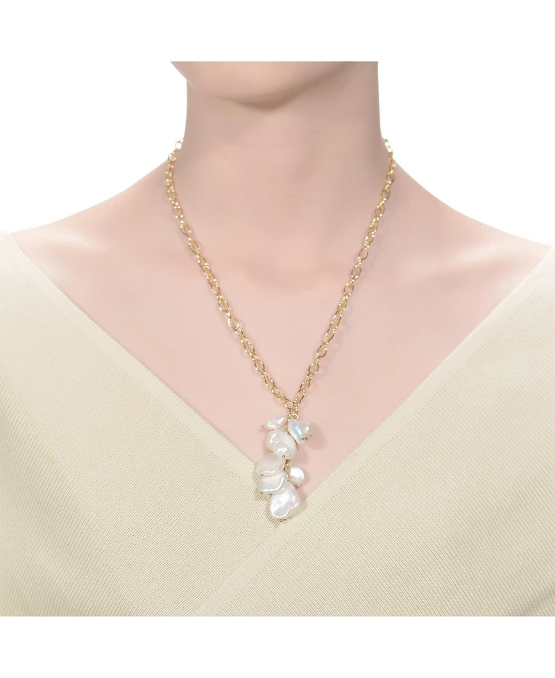 Elegant Sterling Silver 14K Gold Plated 23MM Genuine Freshwater Baroque Pearl Pendant Necklace