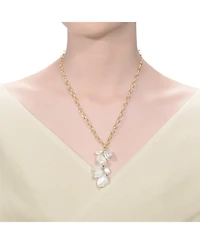 Elegant Sterling Silver 14K Gold Plated 23MM Genuine Freshwater Baroque Pearl Pendant Necklace