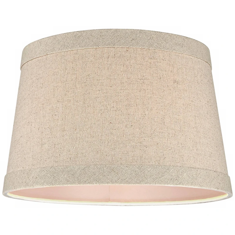 Springcrest Natural Linen Small Drum Lamp Shade 10" Top x 12" Bottom x 8" High (Spider) Replacement with Harp and Finial