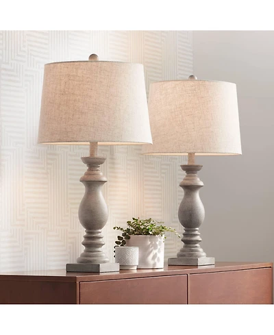Regency Hill Regency Traditional Table Lamps 26 1/2" High Set of 2 Beige Washed Fabric Tapered Drum Shade for Bedroom Living Room Bedside Nightst