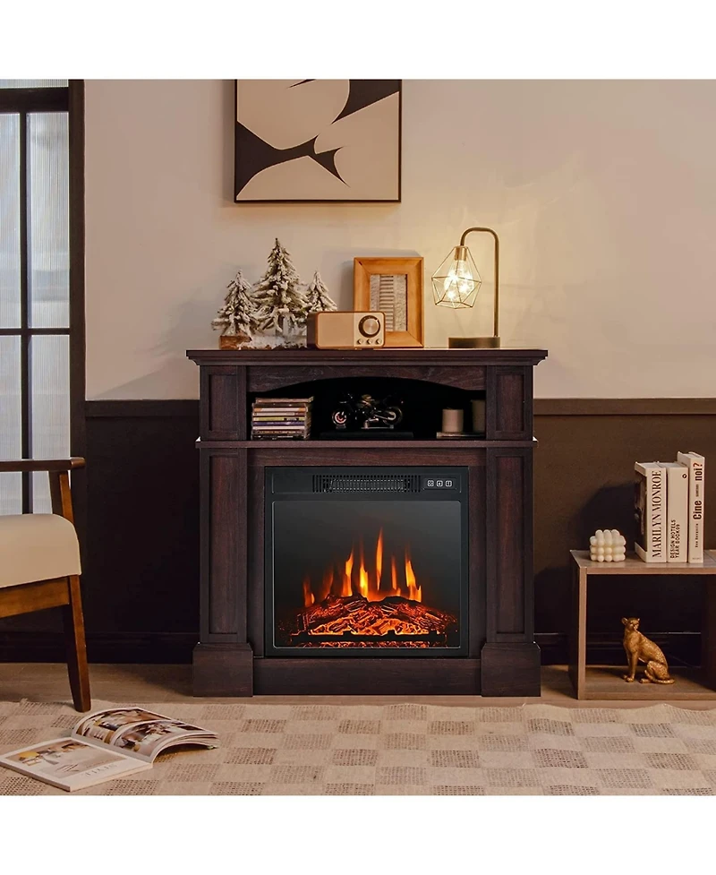 Slickblue 18 Inch 1400W Electric Tv Stand Fireplace with Shelf-White