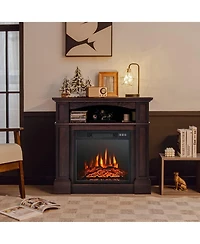 Slickblue 18 Inch 1400W Electric Tv Stand Fireplace with Shelf-White