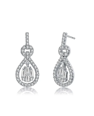 White Gold Plated with Cubic Zirconia Love Knot Door Knocker Dangle Earrings