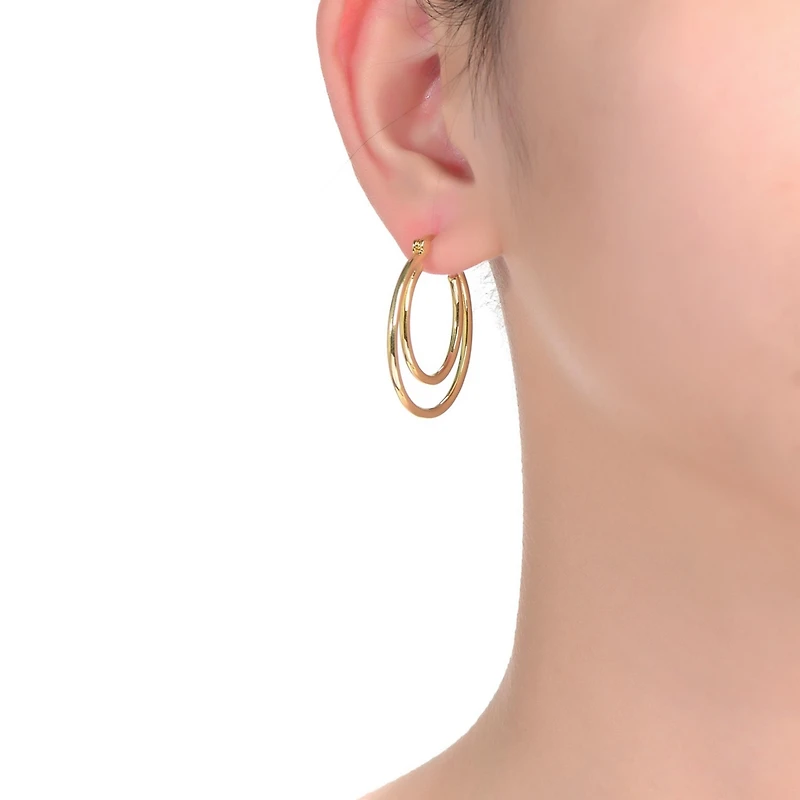 14K Gold Plated Double stack Hoop Earrings