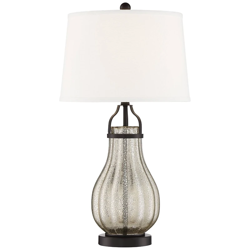 Franklin Iron Works Arian Rustic Farmhouse Table Lamp 27 1/2" Tall Oil Rubbed Bronze Fluted Mercury Glass White Drum Shade for Bedroom Living Roo