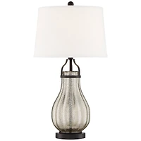 Franklin Iron Works Arian Rustic Farmhouse Table Lamp 27 1/2" Tall Oil Rubbed Bronze Fluted Mercury Glass White Drum Shade for Bedroom Living Roo