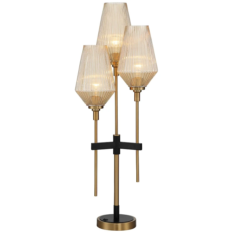 Axiom Modern Console Table Lamp 39" Tall Brass Gold Black Metal Champagne Ribbed Glass Shade for Bedroom Living Room House Home Bedside Nightstand Off
