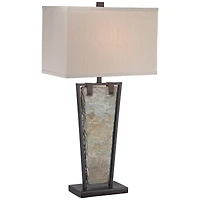 Franklin Iron Works Zion Rustic Table Lamp 30" Tall Tapered Natural Slate Bronze Metal Rectangular Shade for Bedroom Living Room Bedside Nightsta