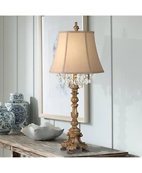 Barnes and Ivy Duval Traditional Table Lamp 33" Tall Aged Gold Candlestick Crystal Fabric Bell Shade for Bedroom Living Room Bedside Office Famil