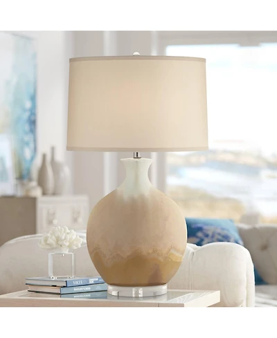 Possini Euro Design Marci Modern Table Lamp 32" Tall Ceramic Ivory Drip Glaze Off White Oval Shade for Bedroom Living Room Bedside Nightstand Off