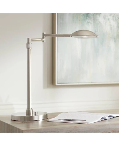 Possini Euro Design Eliptik Modern Desk Table Lamp 24 1/2" High Satin Nickel Led Swing Arm Adjustable Height for Bedroom Living Room Nightstand O