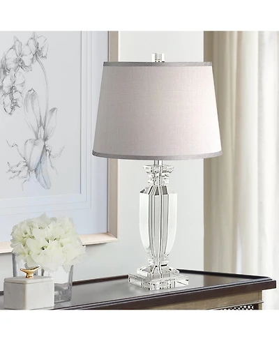 Vienna Full Spectrum Traditional Table Lamp 25" High Crystal Body Gray Tapered Drum Shade for Living Room Bedroom Bedside Nightstand Family