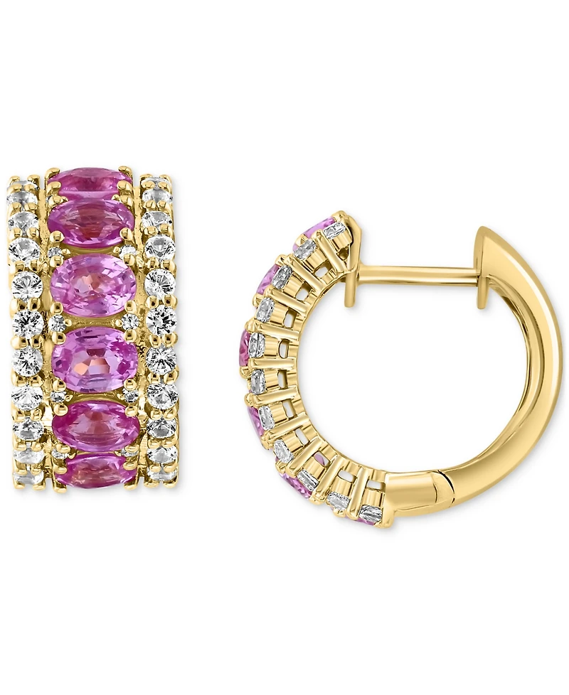 Effy Blue & White Sapphire (3-1/4 ct. t.w.) Diamond (1/20 Small Hoop Earrings 14k Gold, 0.59" (Also available Pink Sapphire)