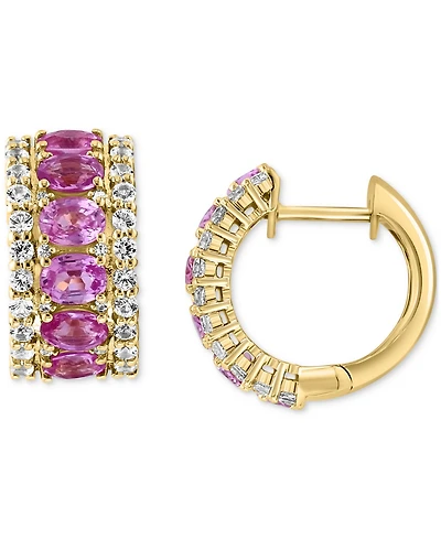 Effy Blue & White Sapphire (3-1/4 ct. t.w.) Diamond (1/20 Small Hoop Earrings 14k Gold, 0.59" (Also available Pink Sapphire)