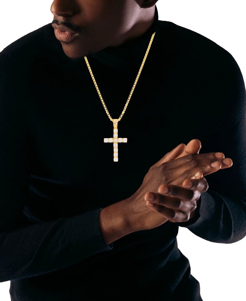 Legacy for Men by Simone I. Smith Men's Cubic Zirconia Cross 24" Pendant Necklace in Gold Ion-Plated Stainless Steel