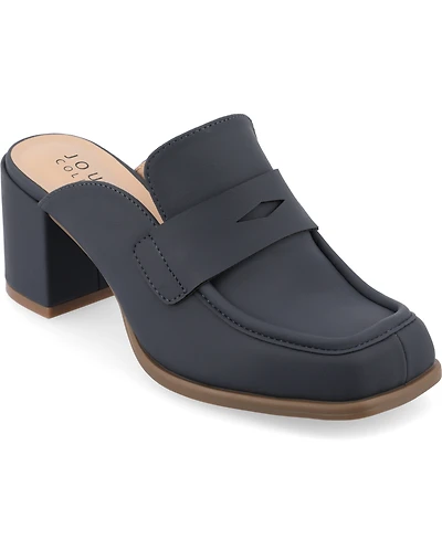 Journee Collection Women's Bayley Square Toe Block Heel Loafer Mules