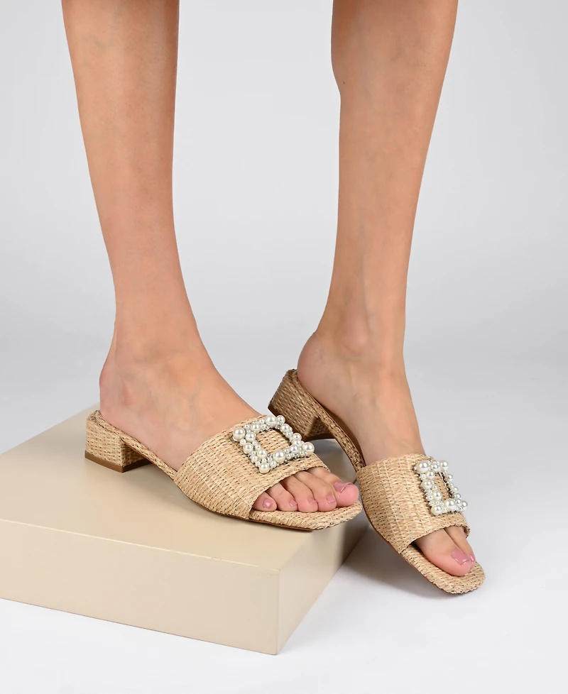 Journee Collection Women's Justina Ornamented Raffia Slide Sandals