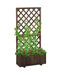 Outsunny Wooden Raised Garden Bed with Trellis and Drain Holes,