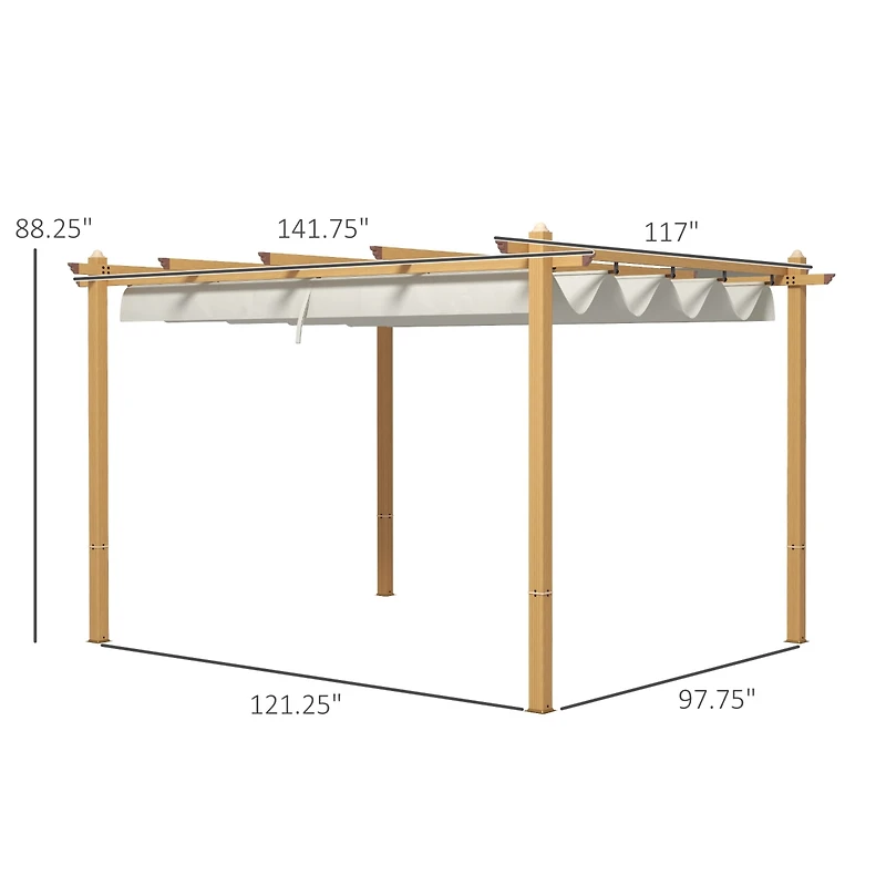 Outsunny 10'x12' Retractable Pergola with Wood Grain Aluminum Frame,