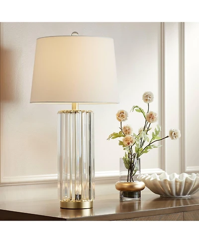 Regency Hill Rivera Traditional Table Lamp 27 3/4" Tall Clear Glass with Nightlight Led White Shade for Bedroom Living Room Bedside Nightstand Of