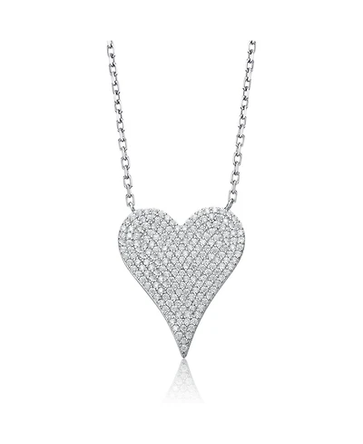 Sterling Silver with Pave Cubic Zirconia Heart Layering Necklace
