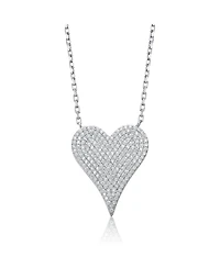 Sterling Silver with Pave Cubic Zirconia Heart Layering Necklace
