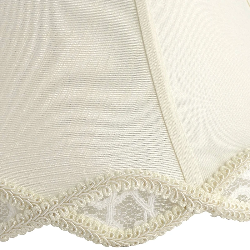 Springcrest Cream Scalloped Gallery Medium Bell Lamp Shade 7" Top x 14" Bottom x 12.5" High (Spider) Replacement with Harp and Finial