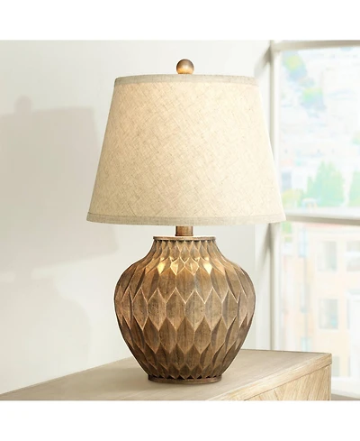 360 Lighting Buckhead Modern Accent Table Lamp 22" High Warm Bronze Brown Sculptural Geometric Drum Shade for Bedroom Living Room Bedside Nightst