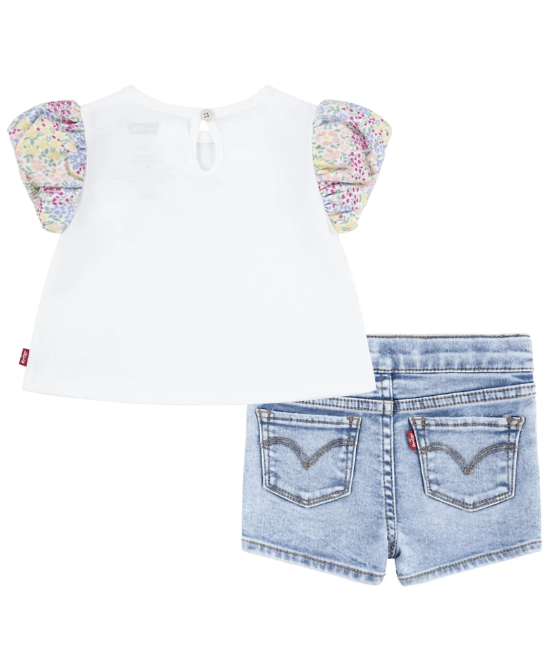 Levi's Baby Girls Floral Sleeve Top and Shorts Set