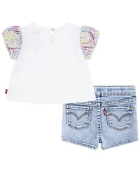 Levi's Baby Girls Floral Sleeve Top and Shorts Set