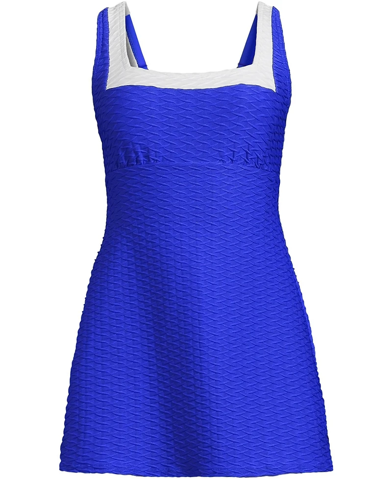 Lands' End Women's Texture Square Neck Swim Dress