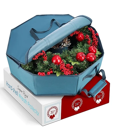 Premium Hard Shell Wreath Storage Bag with Interior Pockets, Dual Zipper and Handles