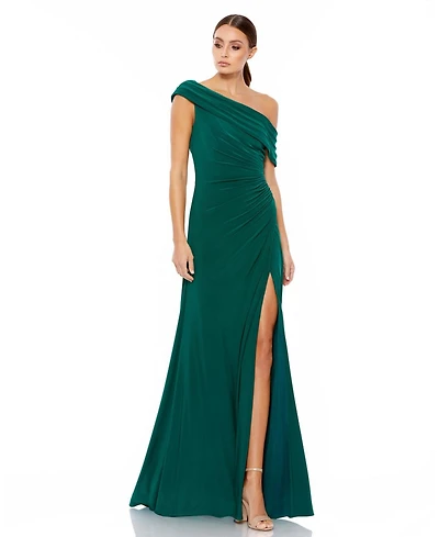 Mac Duggal Women's Foldover One-Shoulder Slit Gown