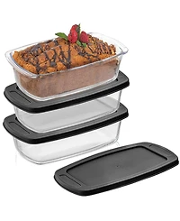 JoyJolt Glass Set of 3 Loaf Pans with Lids