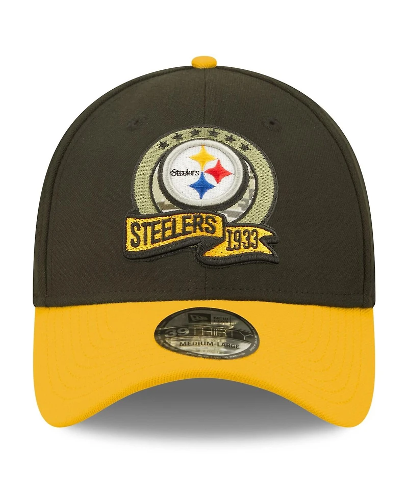 Men's New Era Black, Yellow Pittsburgh Steelers 2022 Salute To Service 39THIRTY Flex Hat