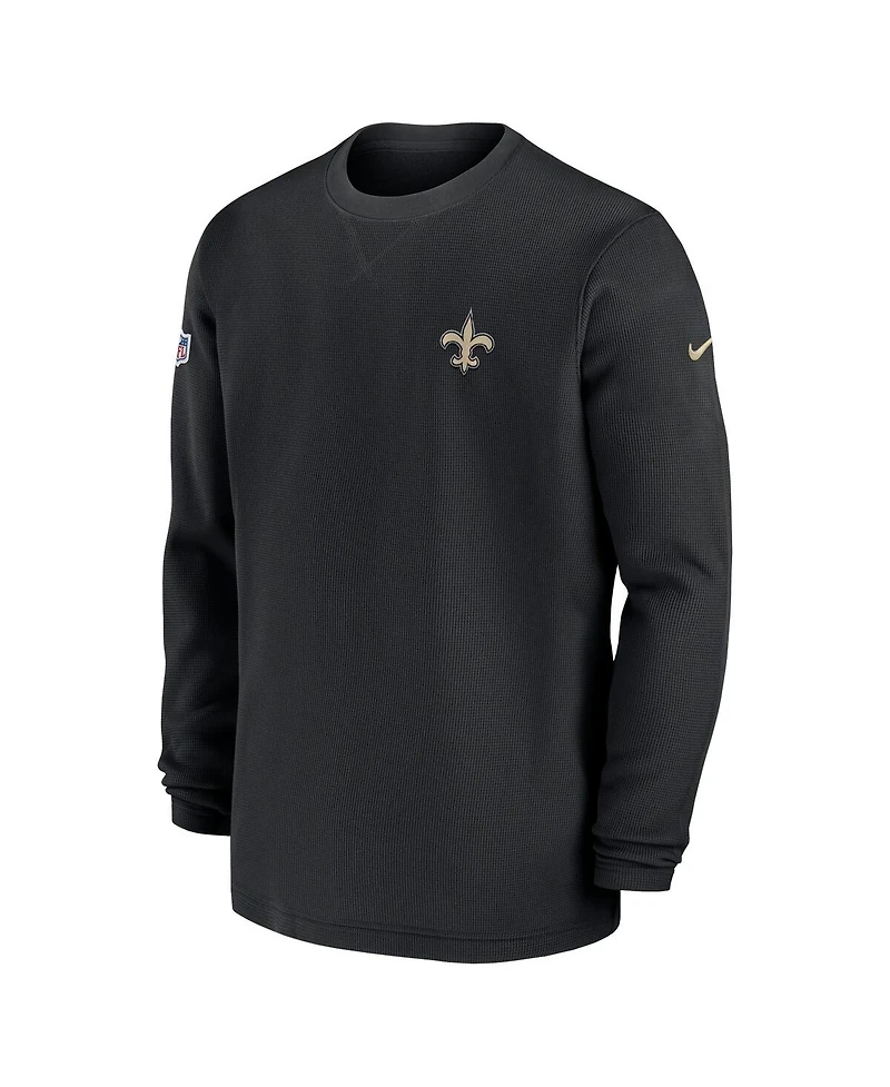 Men's Nike Black New Orleans Saints 2023 Sideline Throwback Heavy Brushed Waffle Long Sleeve T-shirt
